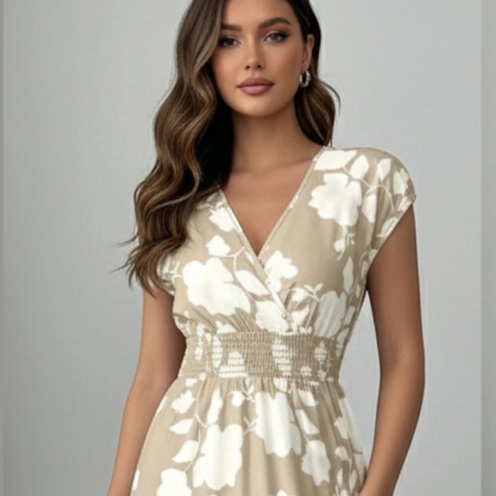 Boho Floral Print V-Neck Crossed Maxi Dress - Picture 2 of 9